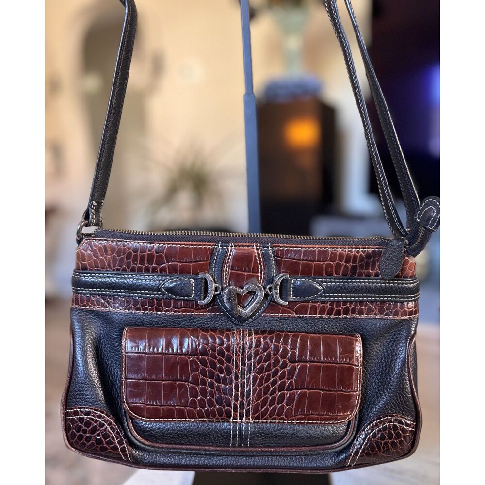 Brighton Vintage Y2K "Beatrice" Two-Tone Leather Organizer Crossbody Bag